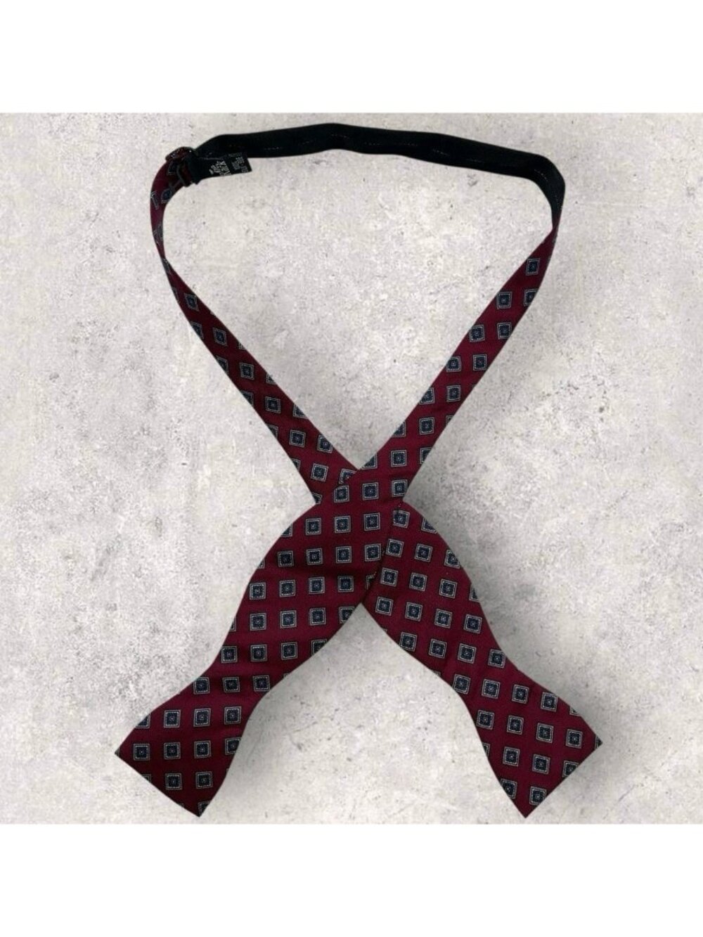 TIE RACK Silk Self Bow Tie GERMANY Burgundy Gray Blue Geometric W:2" EUC